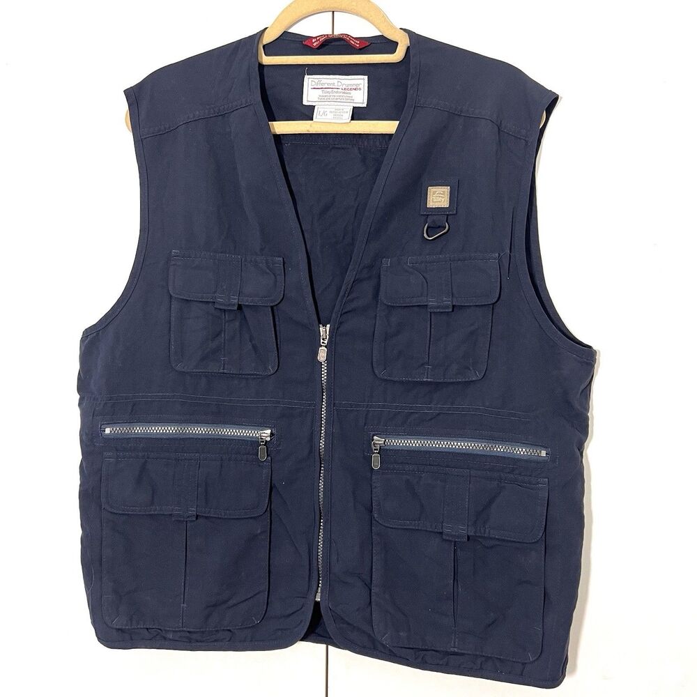 Tilley Endurables Utility Vest Mens L Blue Pockets Safari Fishing Outdoor Casual
